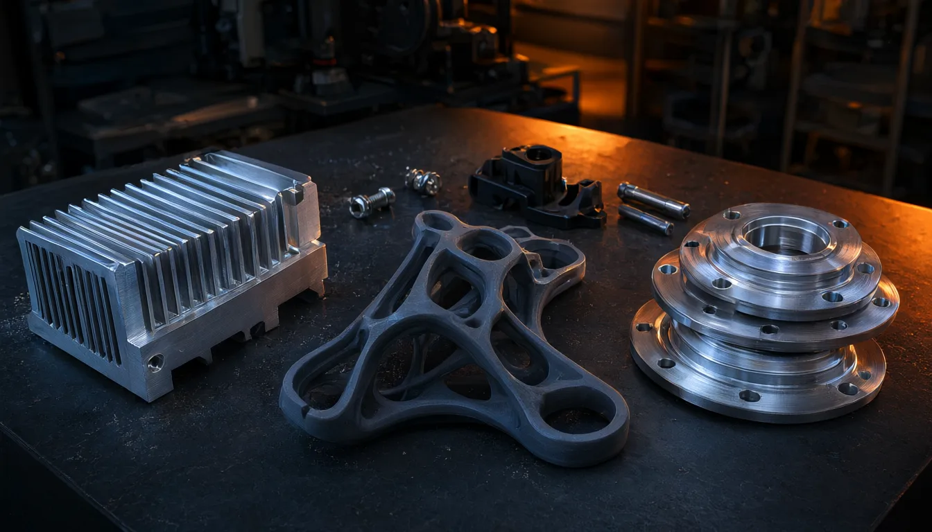 Precision machined aluminum parts and 3D printed prototypes on a MOMAKING workbench