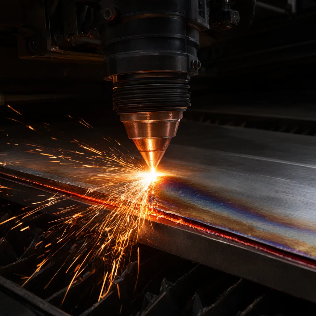 Fiber laser cutting head cutting stainless sheet